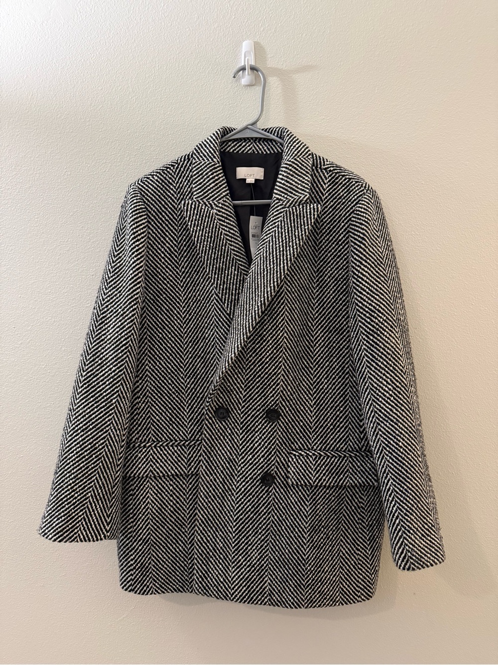 LOFT Black & White Herringbone Double-Breasted Blazer